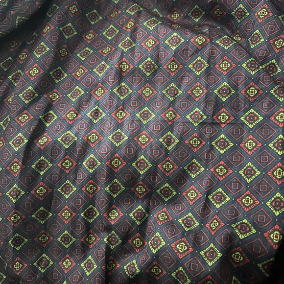 Vtg Silk Scarf 27 x 78 oversized tag missing Golden Brown Blue Geometric Dark - Picture 4 of 7